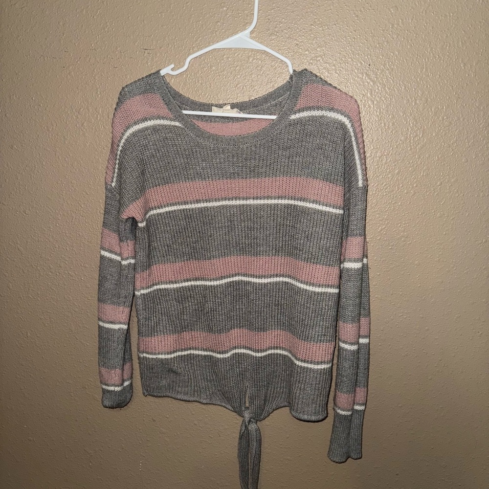 Striped Gray and Pink Knit Sweater